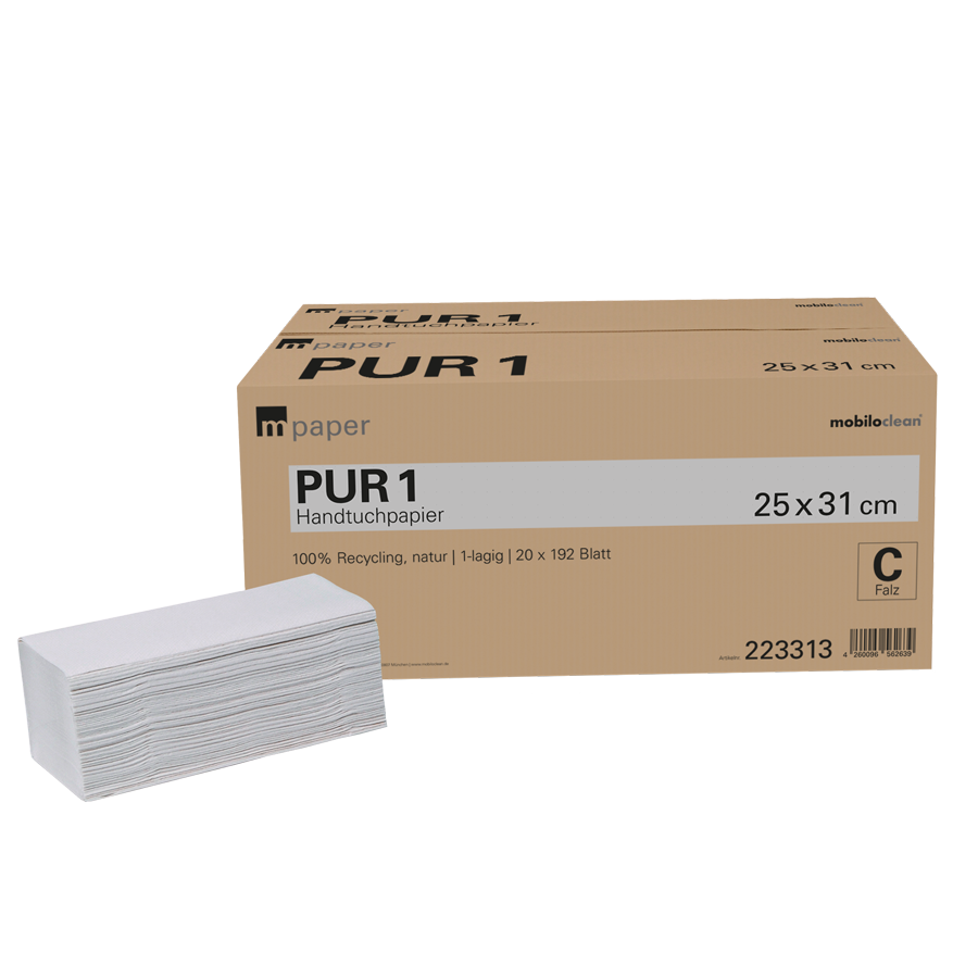 mpaper PUR Papierhandtücher 1-lagig 25x33 cm 3600 Blatt | Großhandel