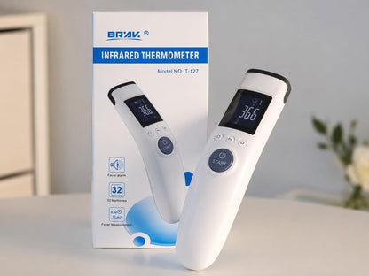 BRAV Infrarot Thermometer Kontaktlos – Fieberthermometer für Stirn & Objekte – Digitales Temperaturmessgerät mit LCD Display, Fieberalarm, Speicherfunktion & °C/°F Umschaltung – IT-127