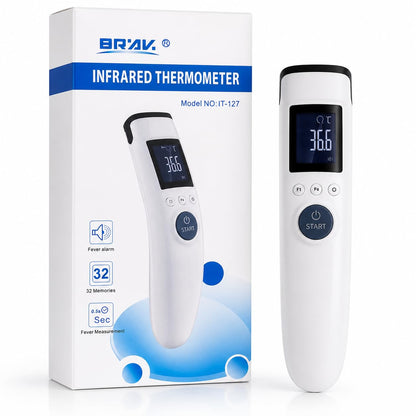 BRAV Infrarot Thermometer Kontaktlos – Fieberthermometer für Stirn & Objekte – Digitales Temperaturmessgerät mit LCD Display, Fieberalarm, Speicherfunktion & °C/°F Umschaltung – IT-127