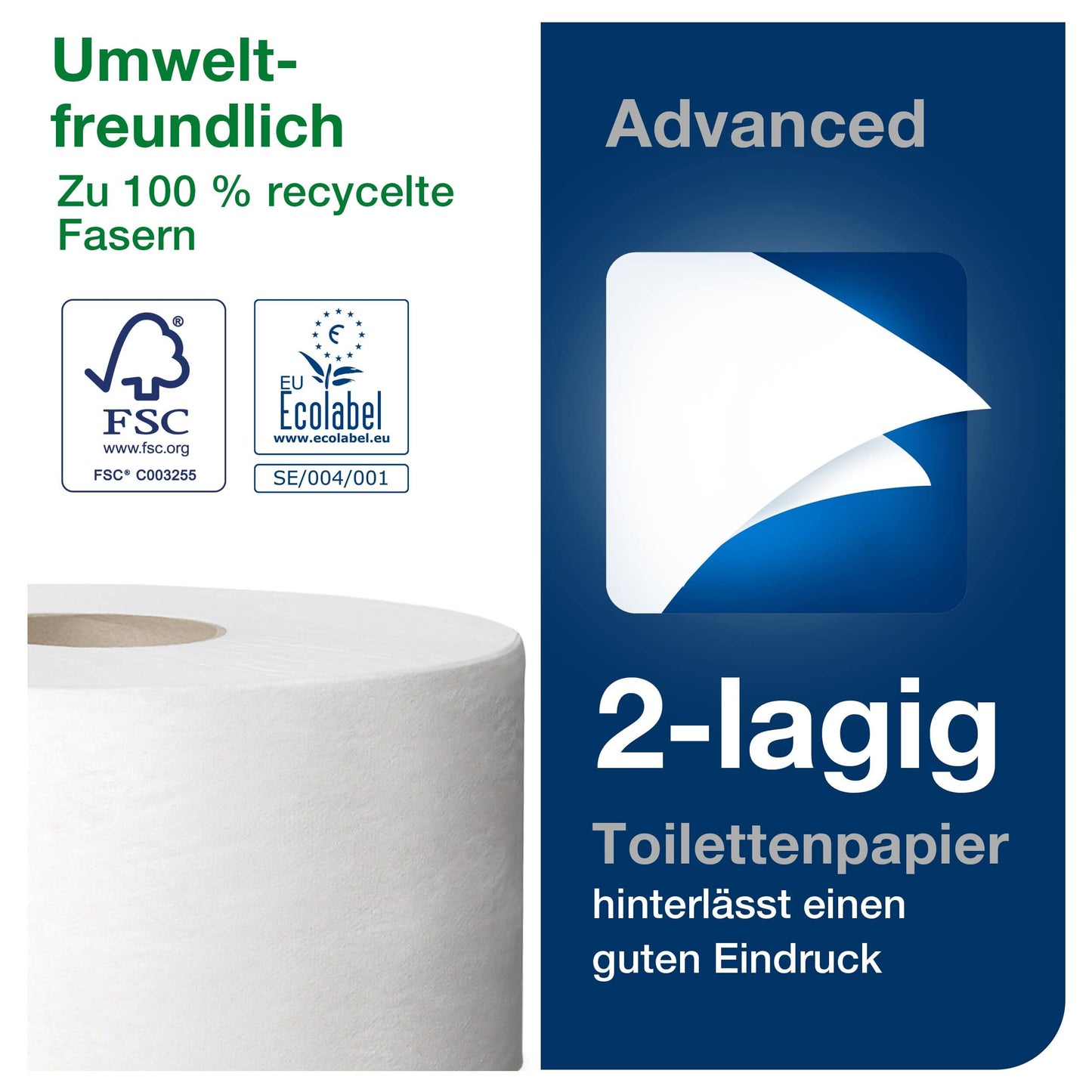 Tork 120280 Mini Jumbo Toilettenpapier 2-lagig – 12x850 Blatt T2-System