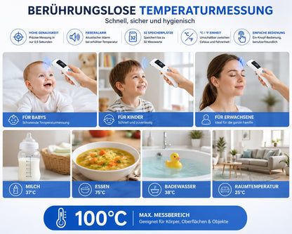 BRAV Infrarot Thermometer Kontaktlos – Fieberthermometer für Stirn & Objekte – Digitales Temperaturmessgerät mit LCD Display, Fieberalarm, Speicherfunktion & °C/°F Umschaltung – IT-127