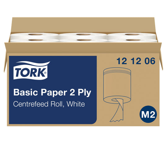 Tork 121206 Papierwischtücher weiß 2-lagig – 6x160m M2 Innenabrollung