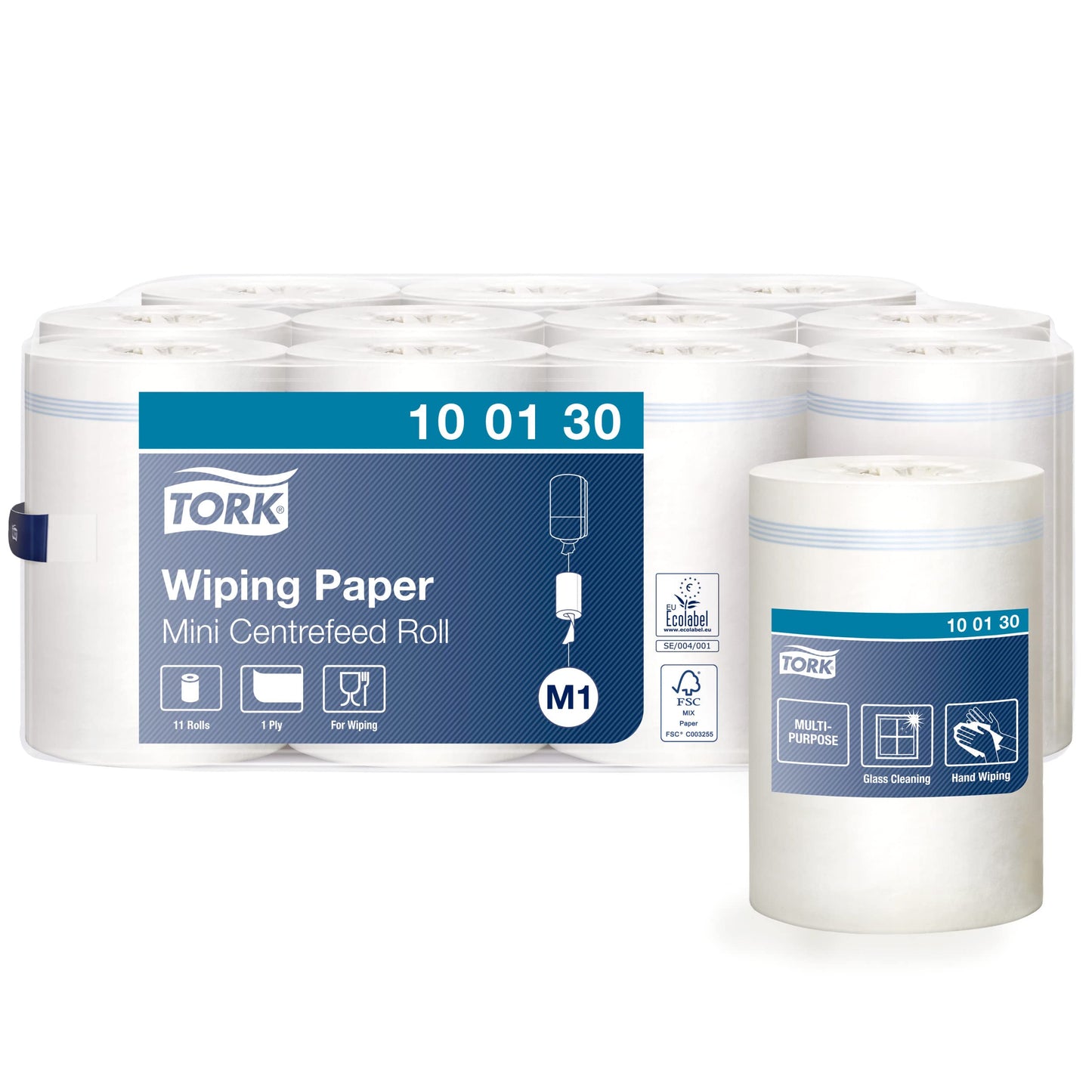 Tork 100130 Papierwischtücher 1-lagig – 11x120m M1 Mini-Spender weiß