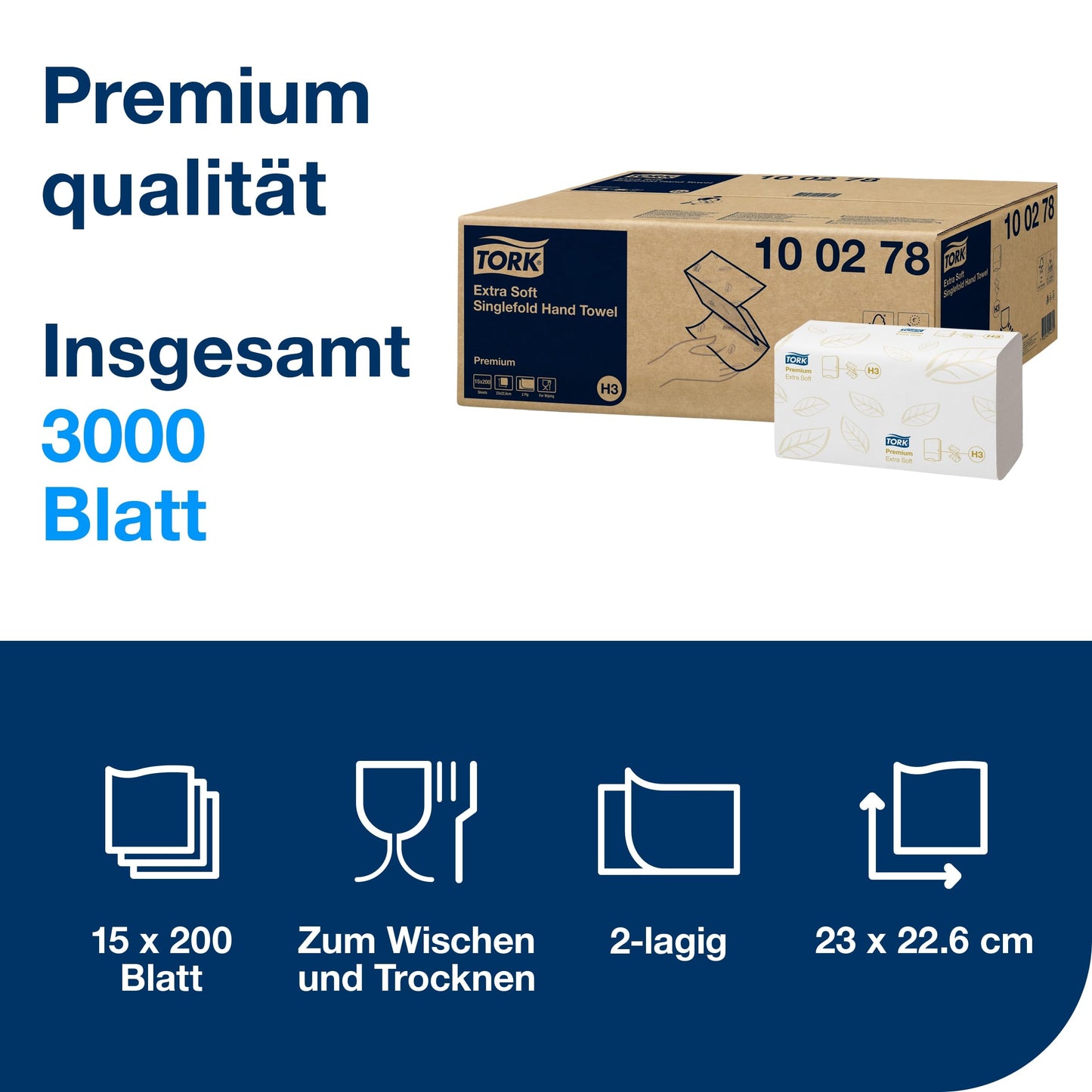 Tork 100278 Zickzack Handtücher Premium 2-lagig – 15x200 H3 FSC