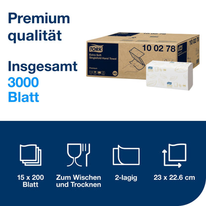 Tork 100278 Zickzack Handtücher Premium 2-lagig – 15x200 H3 FSC