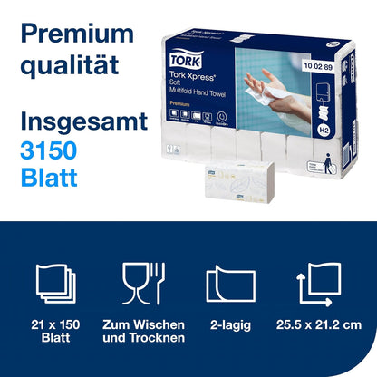 Tork 100289 Xpress Multifold Handtücher Premium 2-lagig – 21x150 H2