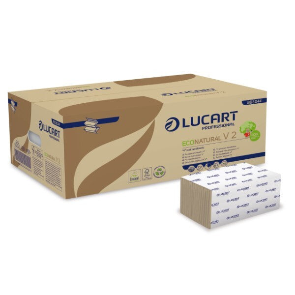 Lucart EcoNatural V2 Falthandtücher 2-lagig V-Falz 3800 Blatt Recycling