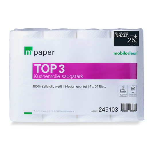 mpaper Top³ Küchenrolle 3-lagig hochweiß 26x21,5cm 64 Blatt 32 Rollen